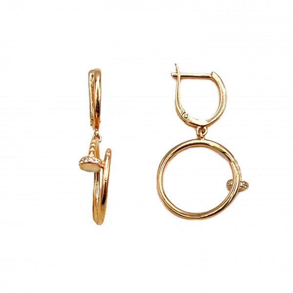 Золоті сережки червоного кольору з цирконом «Цвях»