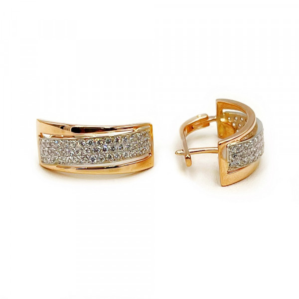 Сережки з червоного з білим золота з цирконом