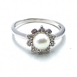 Золота каблучка з жовтими діамантами та перлиною 01-200876299